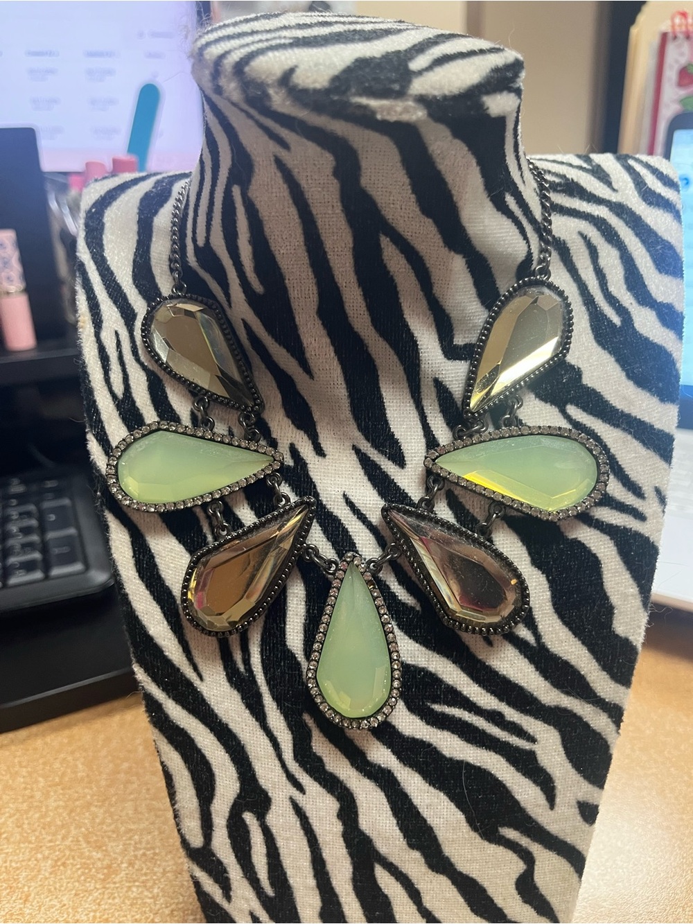 Park Lane Statement Teardrop Pendant Necklace in Pale Green and Smoke